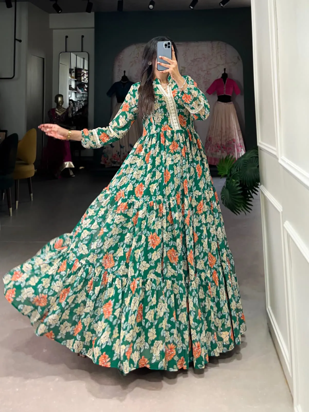 Readymade Floral Printed Gown For Girls big Flair