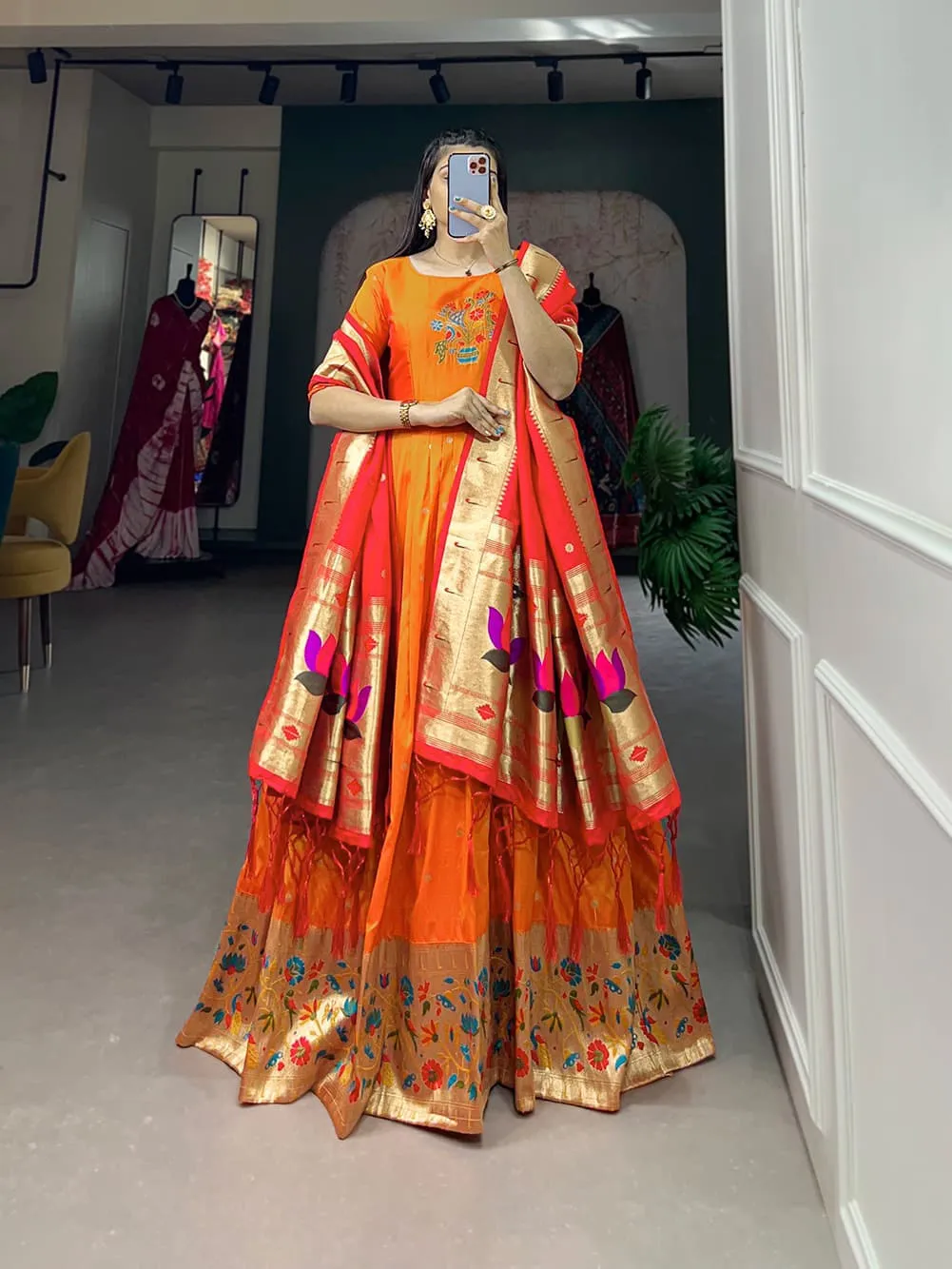 Readymade Paithani Gown With Dupatta
