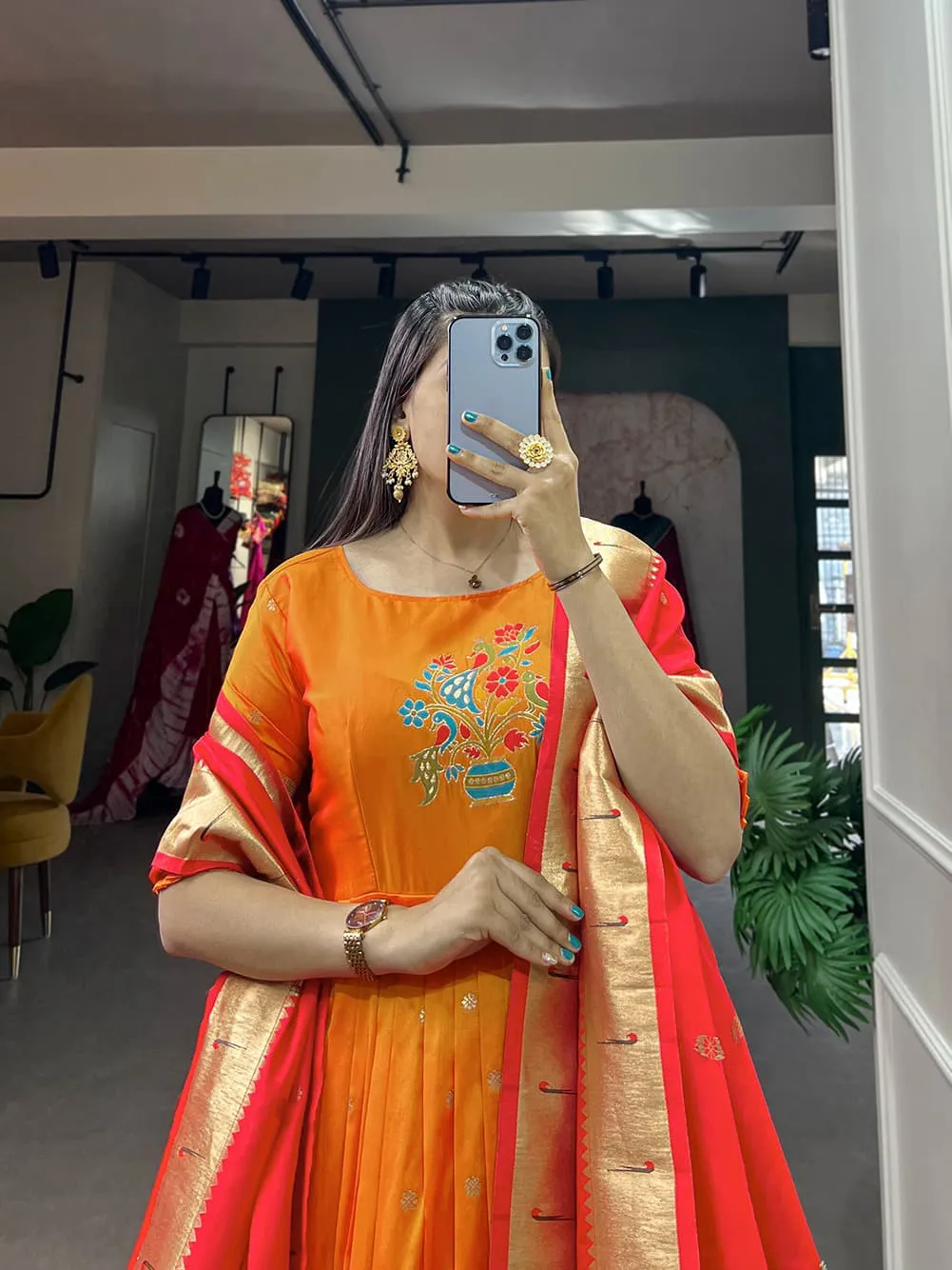 Readymade Paithani Gown With Dupatta