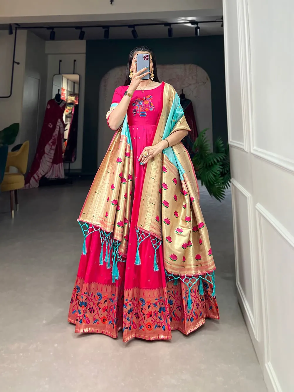 Readymade Paithani Gown With Dupatta