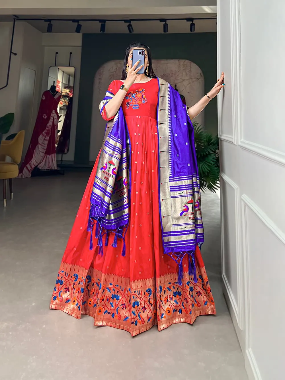 Readymade Paithani Gown With Dupatta