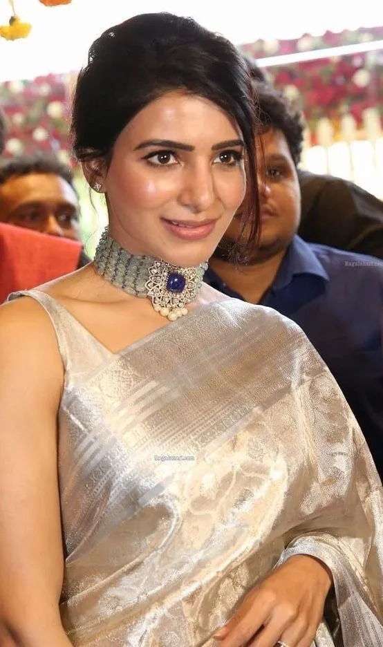 Samantha Prabhu Silver Tissue Silk Saree