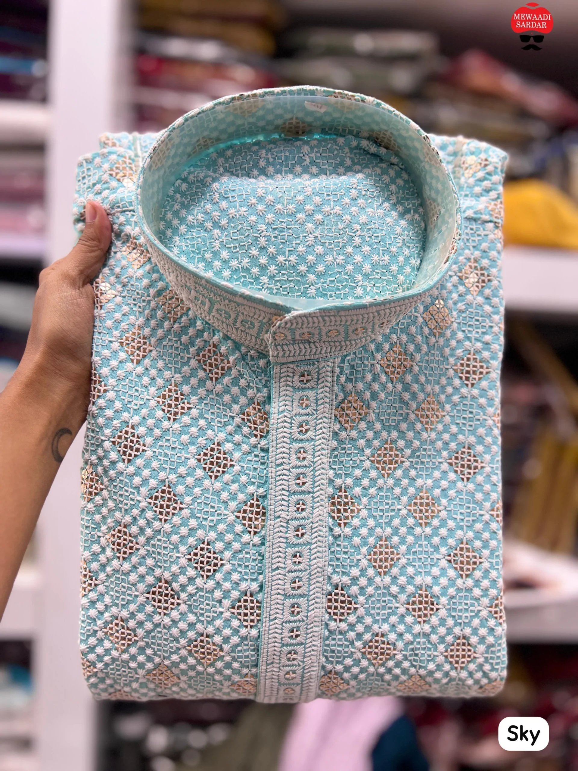 Stylish Embroidery Sequence Work Mens Kurta
