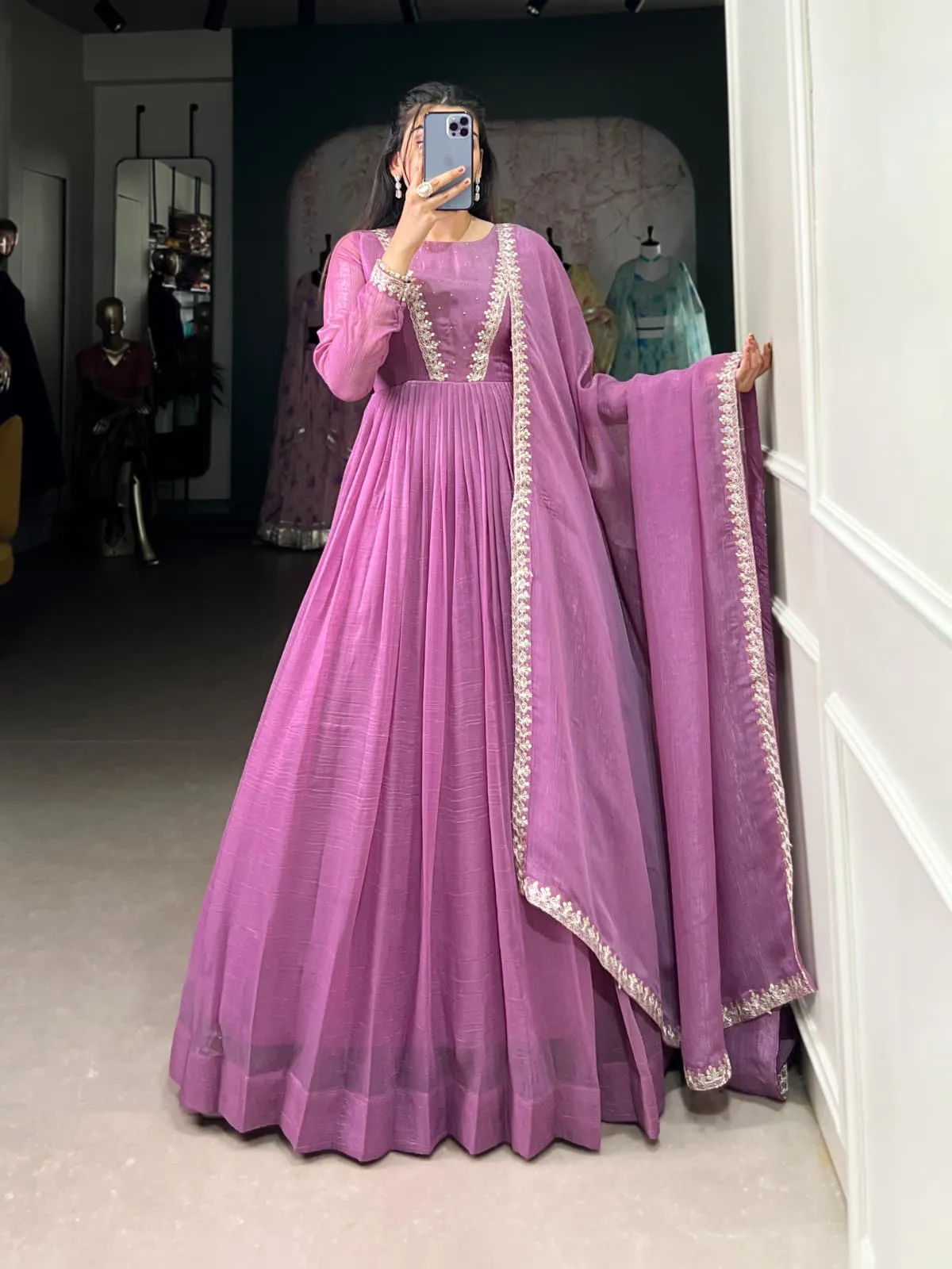Stylish Ethnic Anarkali Gown With Dupatta