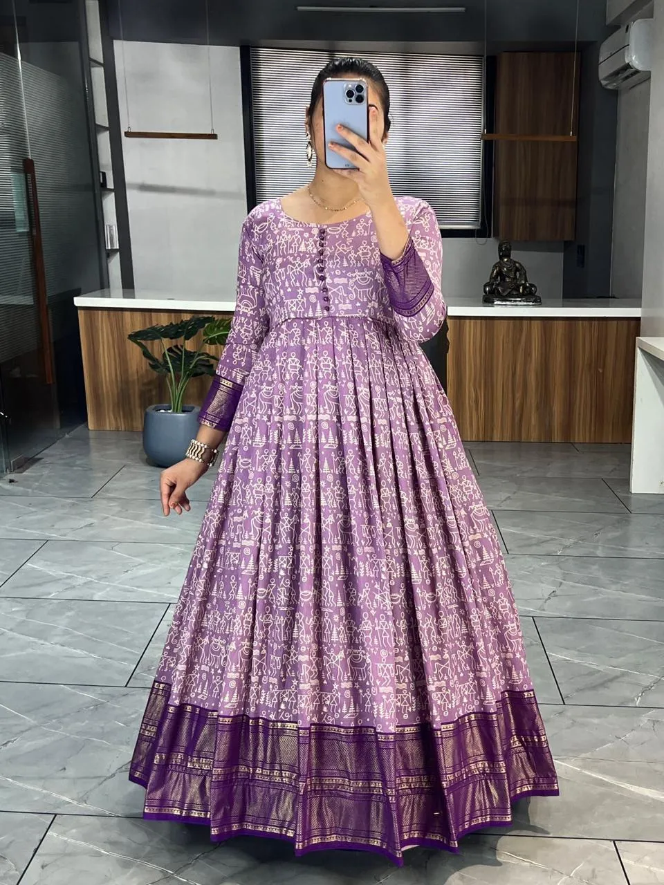 Trendy Tussar Silk Kalamkari Gown