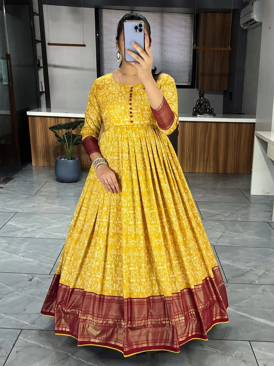 Trendy Tussar Silk Kalamkari Gown