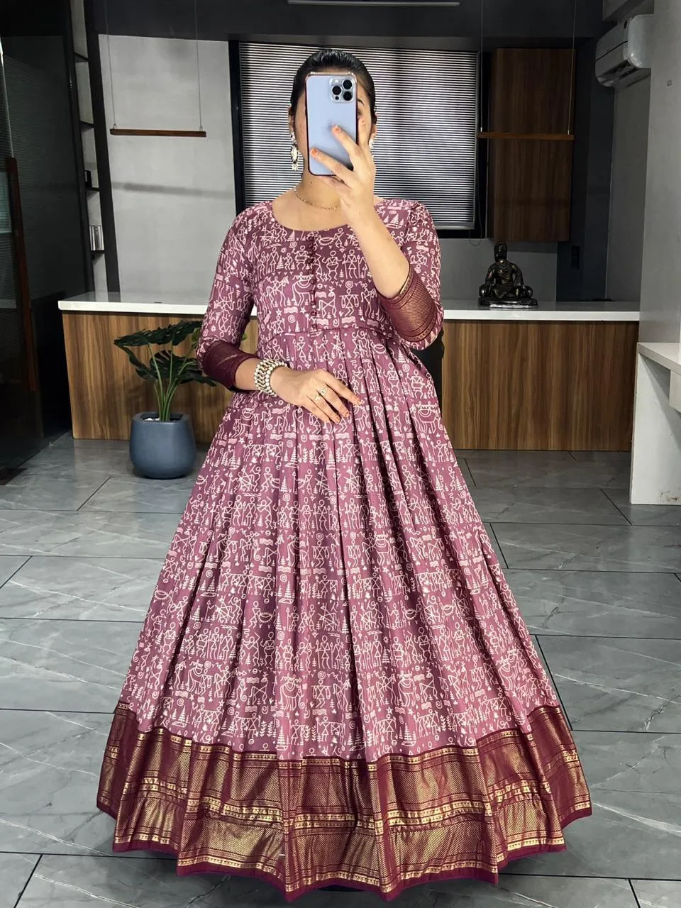 Trendy Tussar Silk Kalamkari Gown