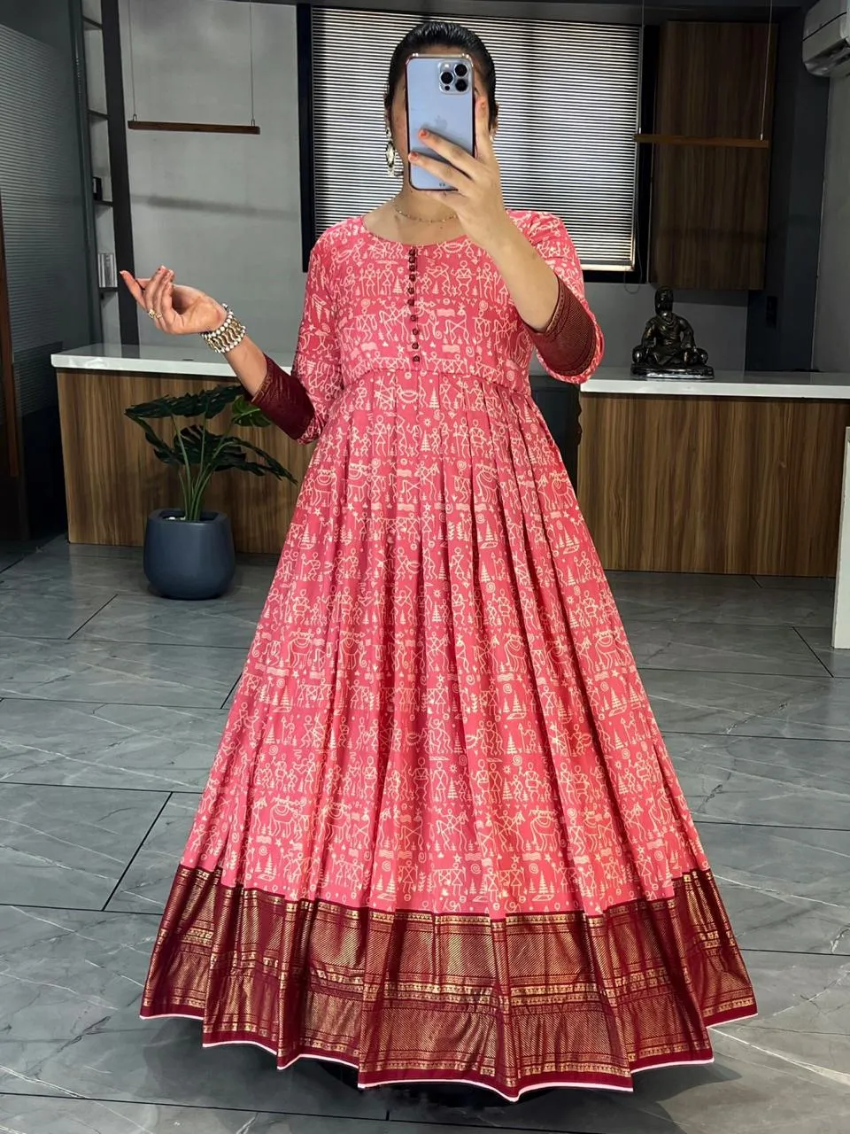 Trendy Tussar Silk Kalamkari Gown