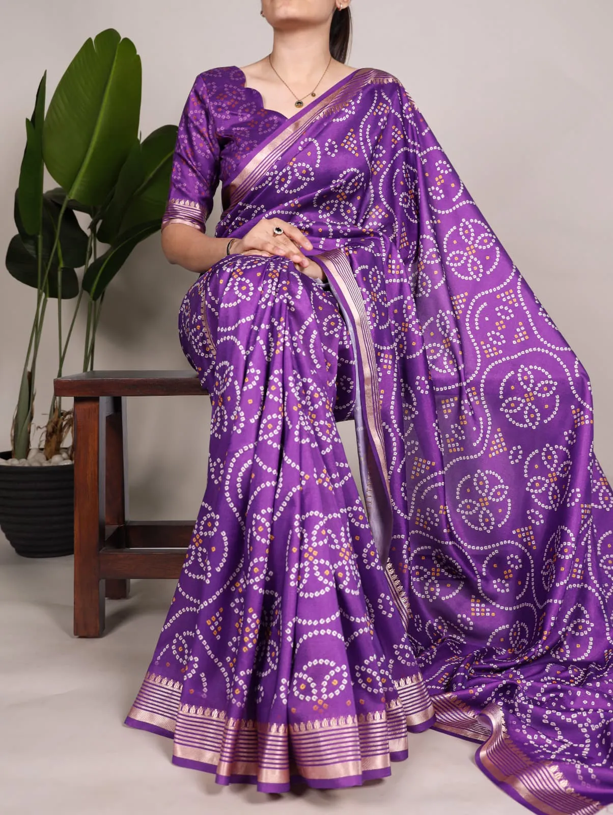 Tussar Silk Bandhni Printed Saree