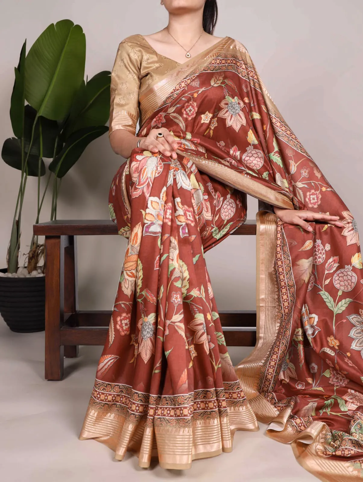 Tussar Silk Bandhni Printed Saree
