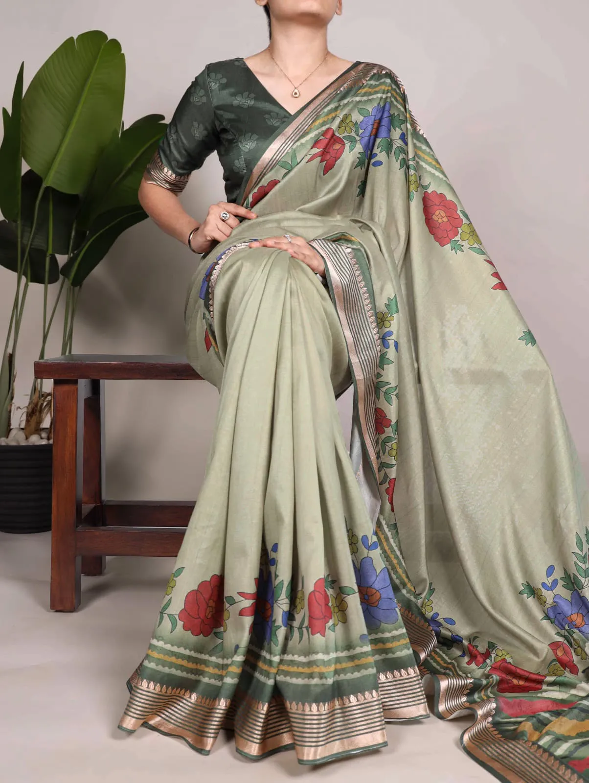 Tussar Silk Bandhni Printed Saree