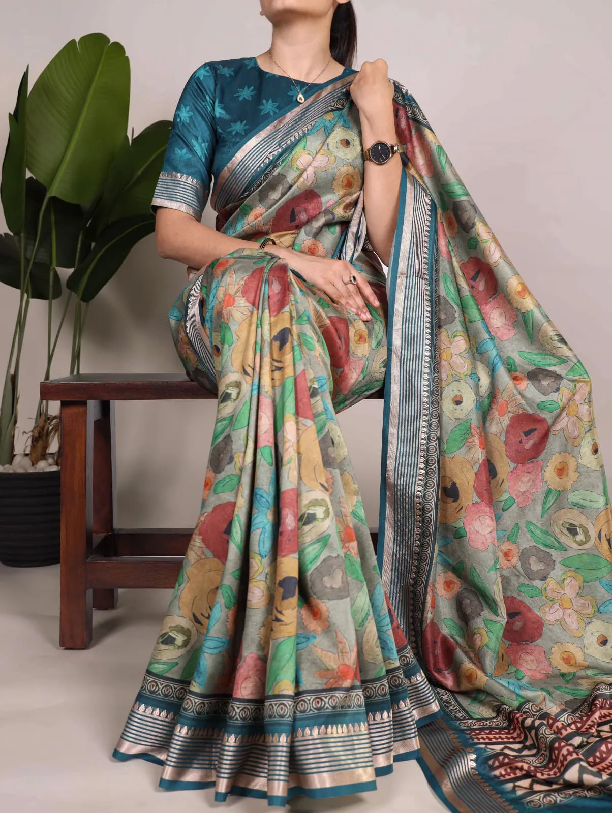 Tussar Silk Bandhni Printed Saree