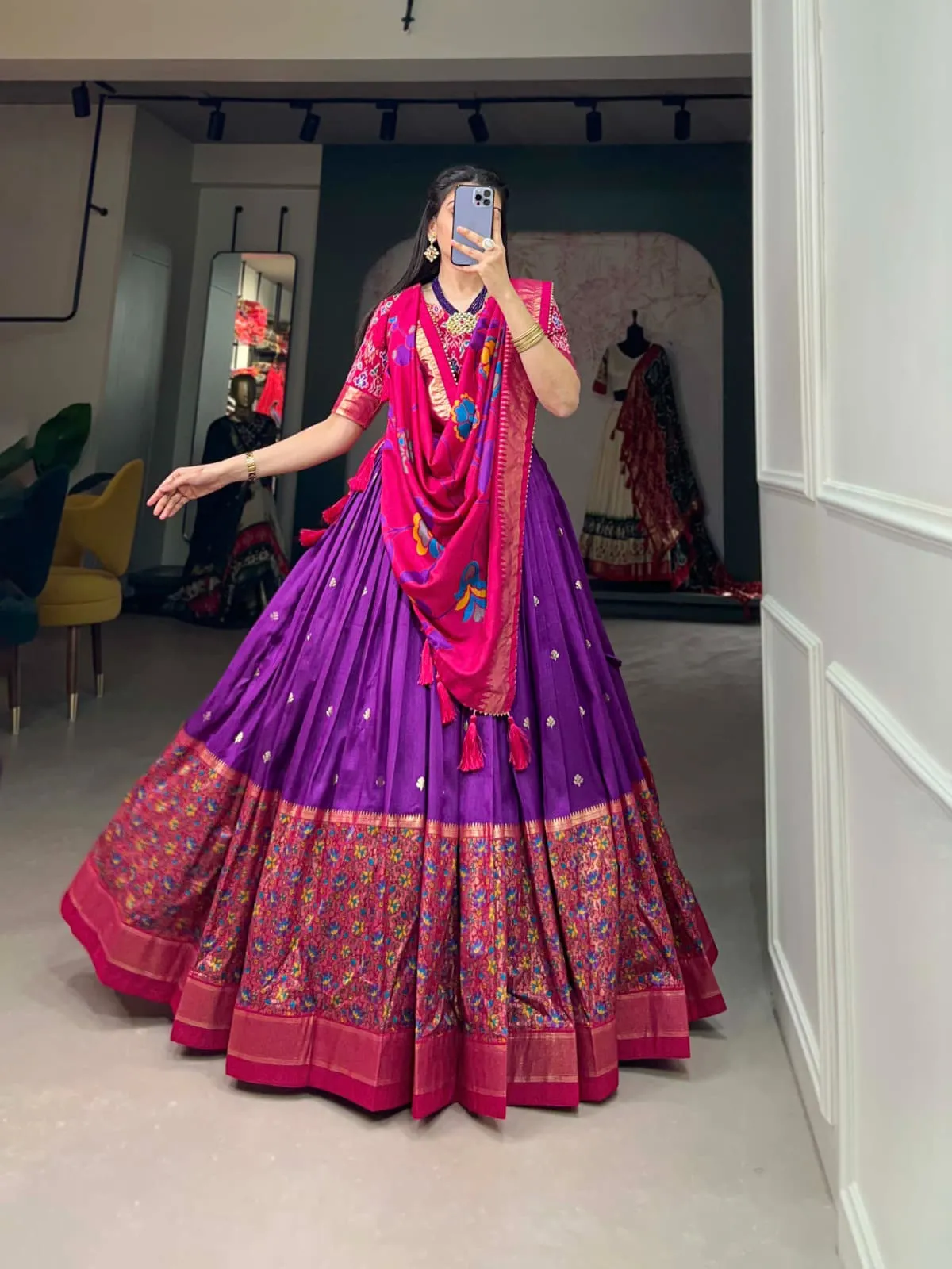Tussar Silk Printed Lehenga Choli