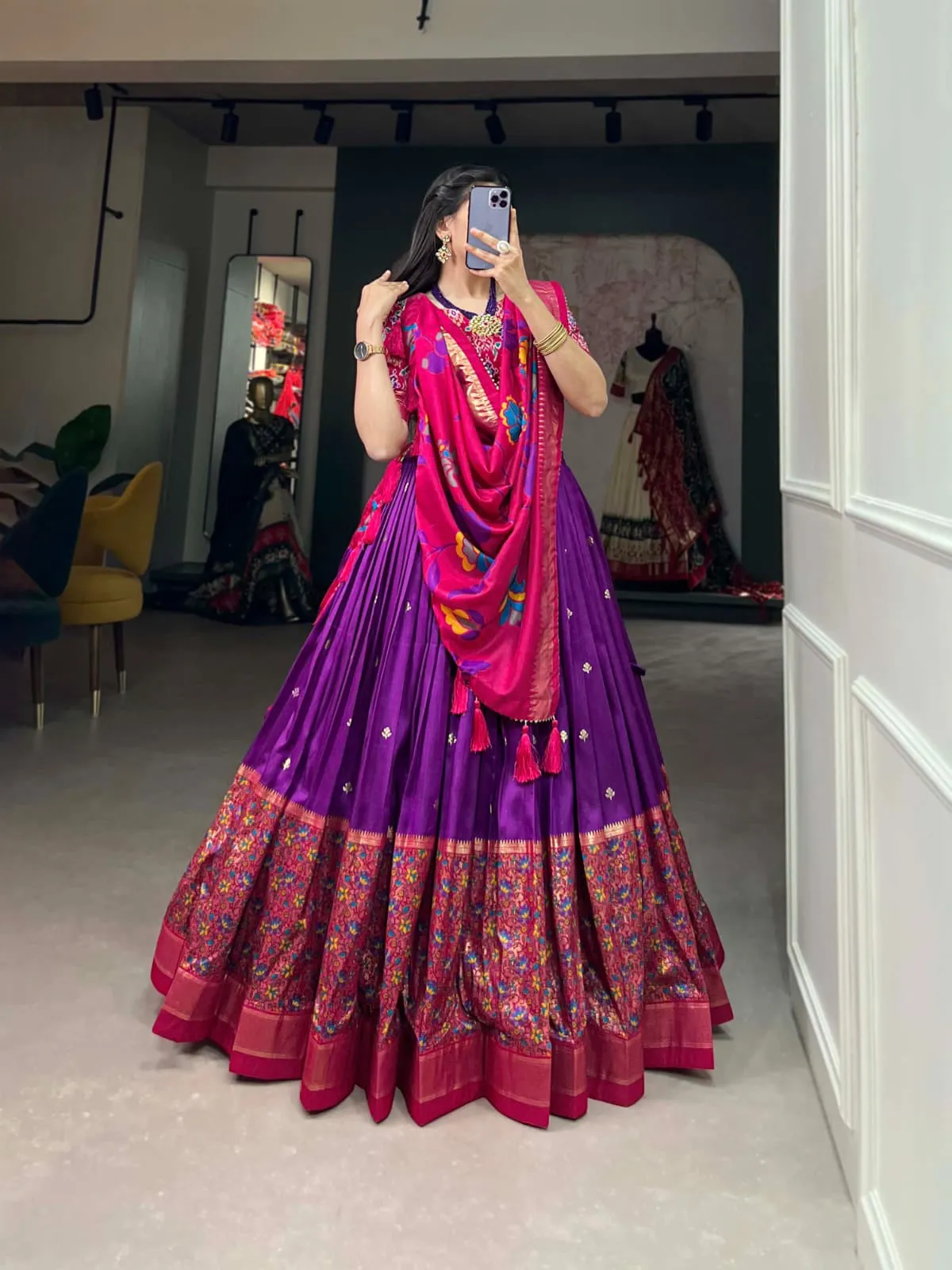 Tussar Silk Printed Lehenga Choli