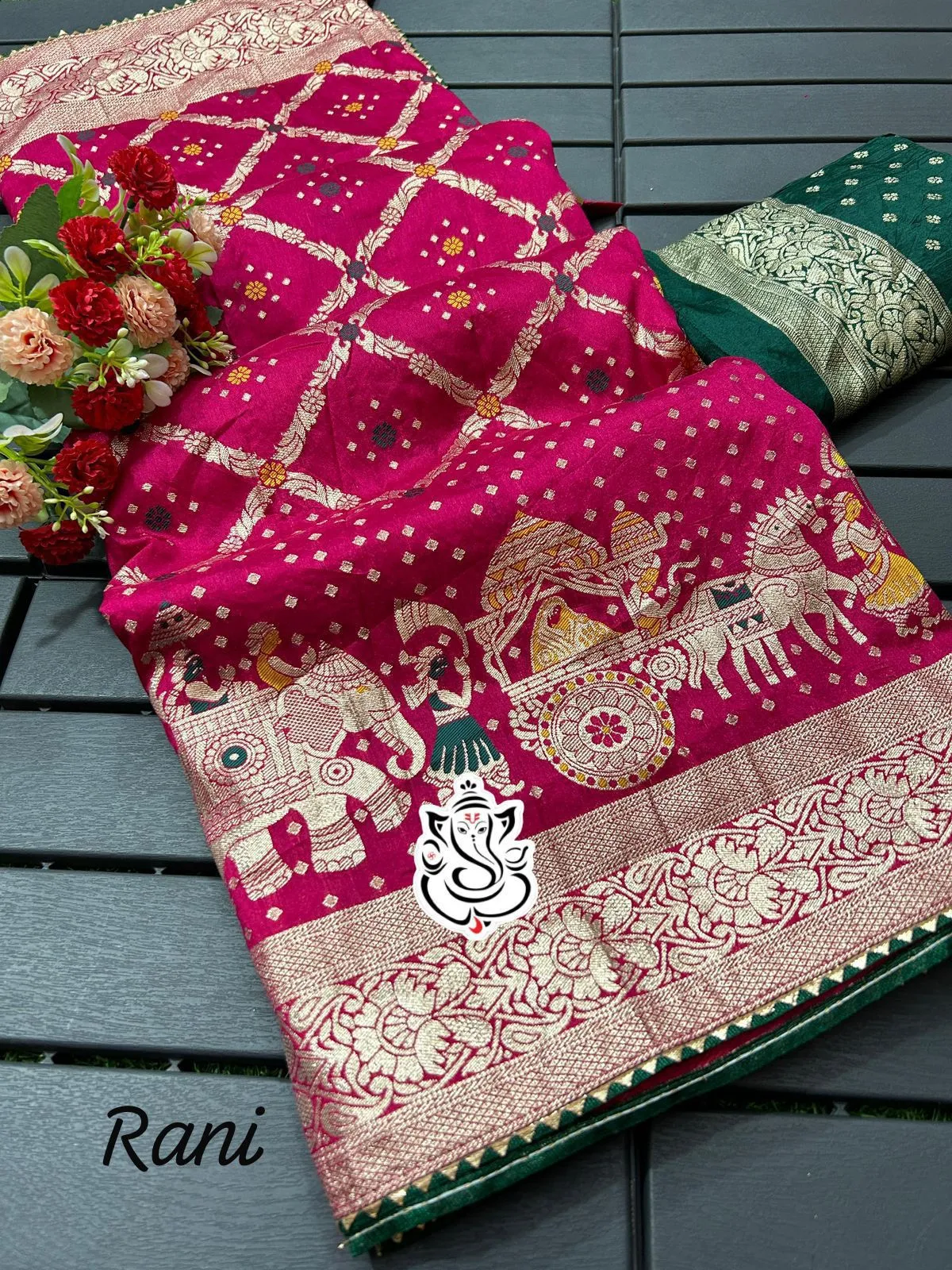 Wedding Special Saree With Zari Animal Weaving