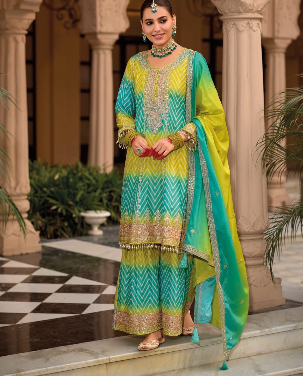 Bandhni Printed Readymade Sharara Salwar Kameez