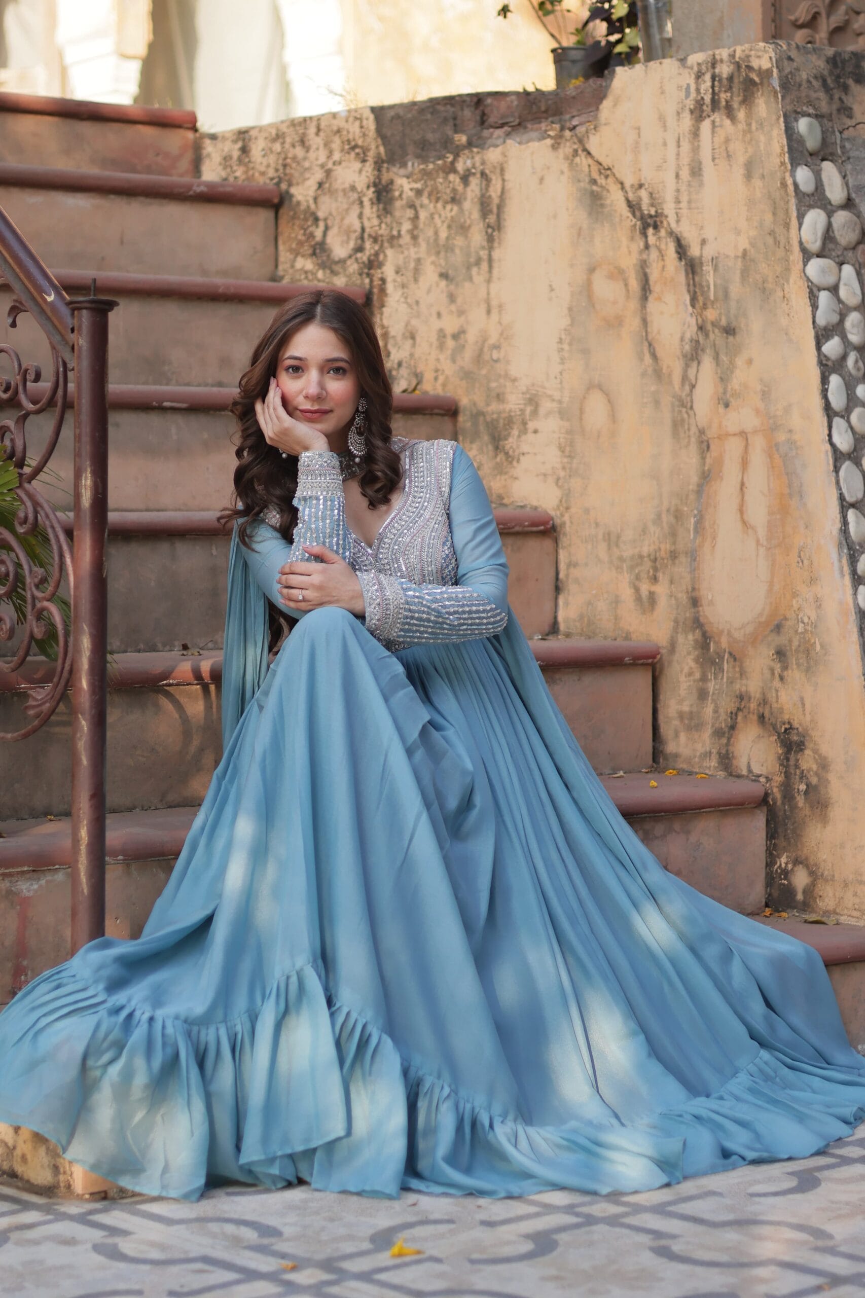 Beautiful Light Shade Anarkali Gown With Dupatta Ethnic Wear