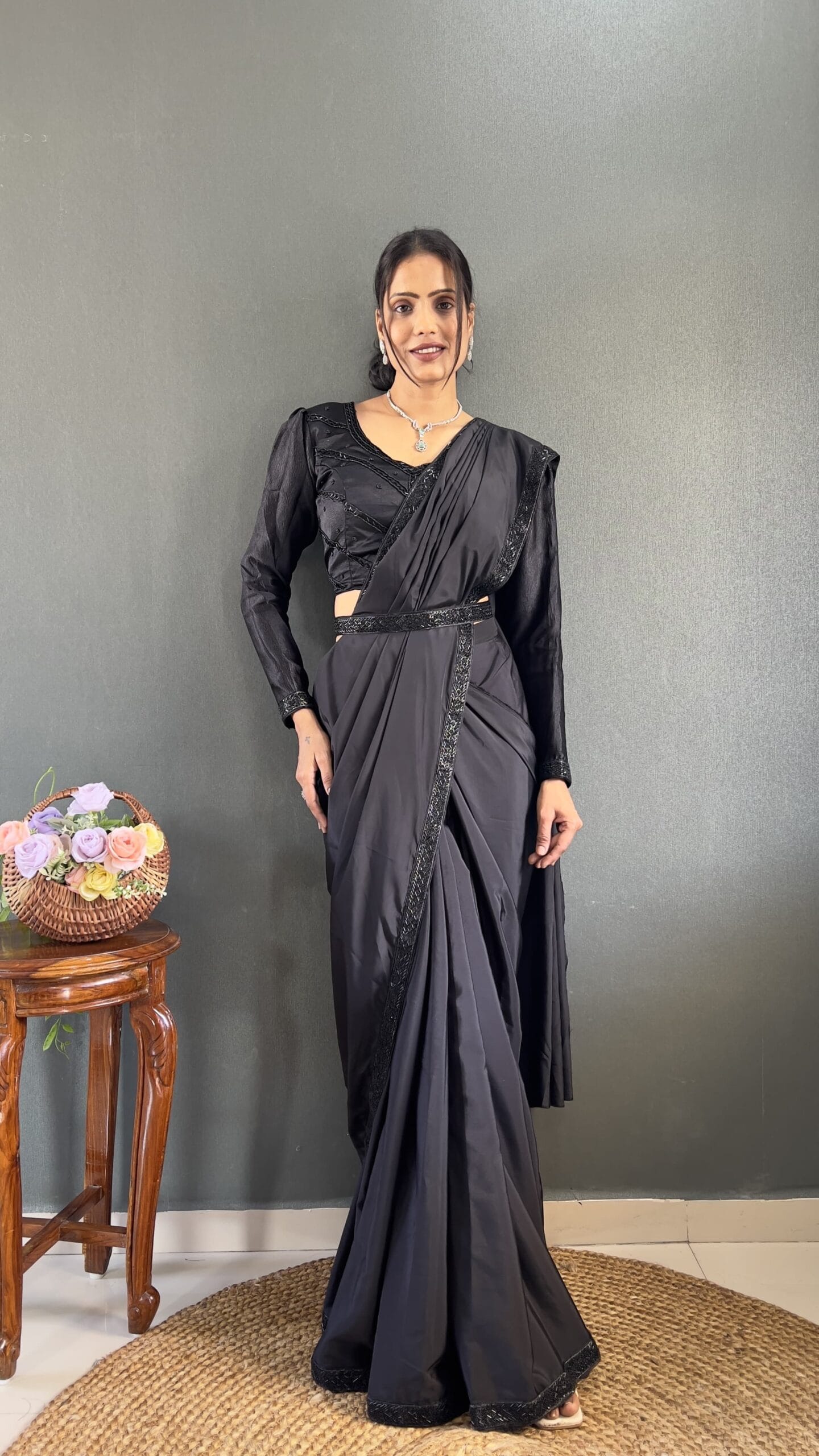 Sophisticated Black Ready-to-Wear Saree for Special Events