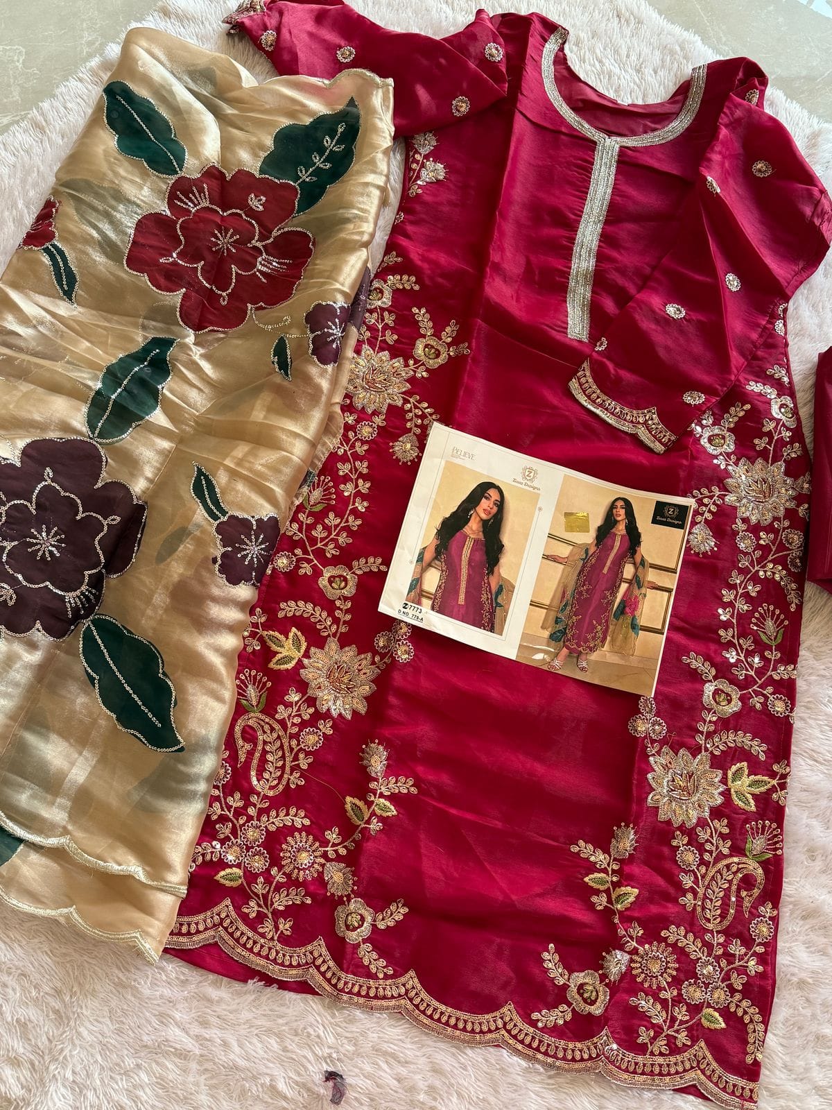 Hand Embroidery Pakistani Straight Salwar Suit Festive Wear
