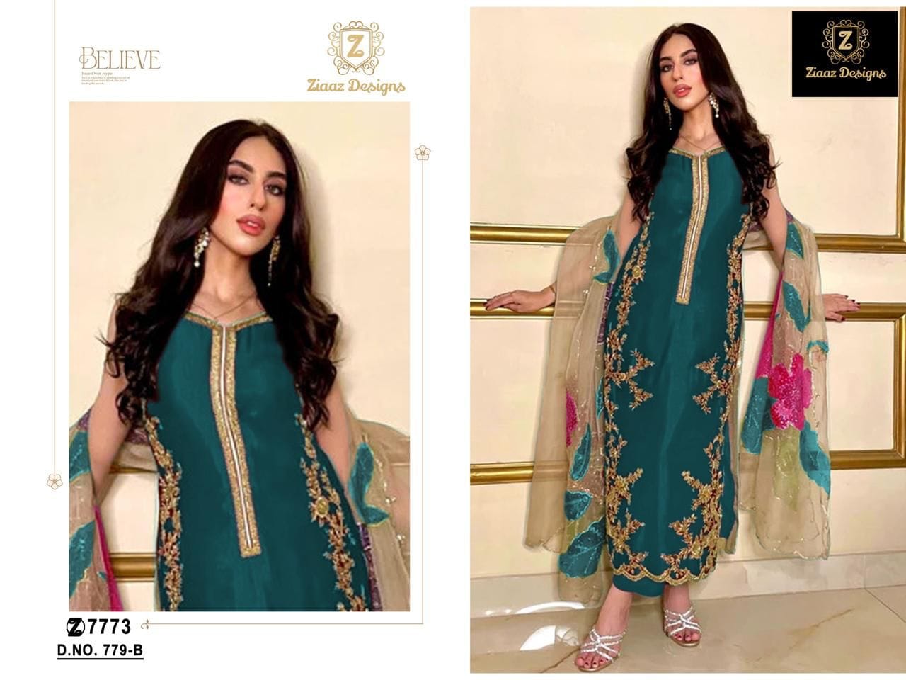 Hand Embroidery Pakistani Straight Salwar Suit Festive Wear