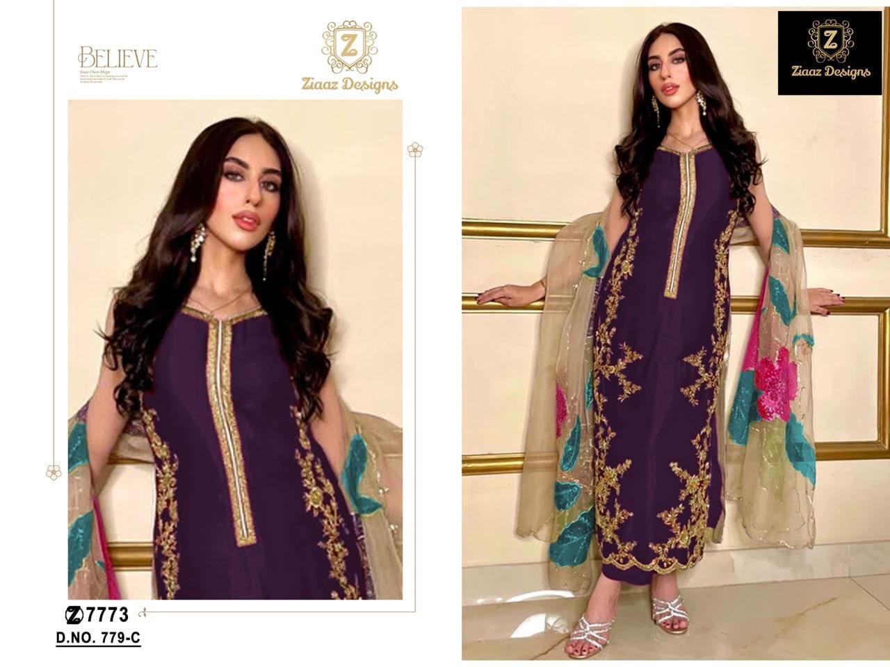 Hand Embroidery Pakistani Straight Salwar Suit Festive Wear
