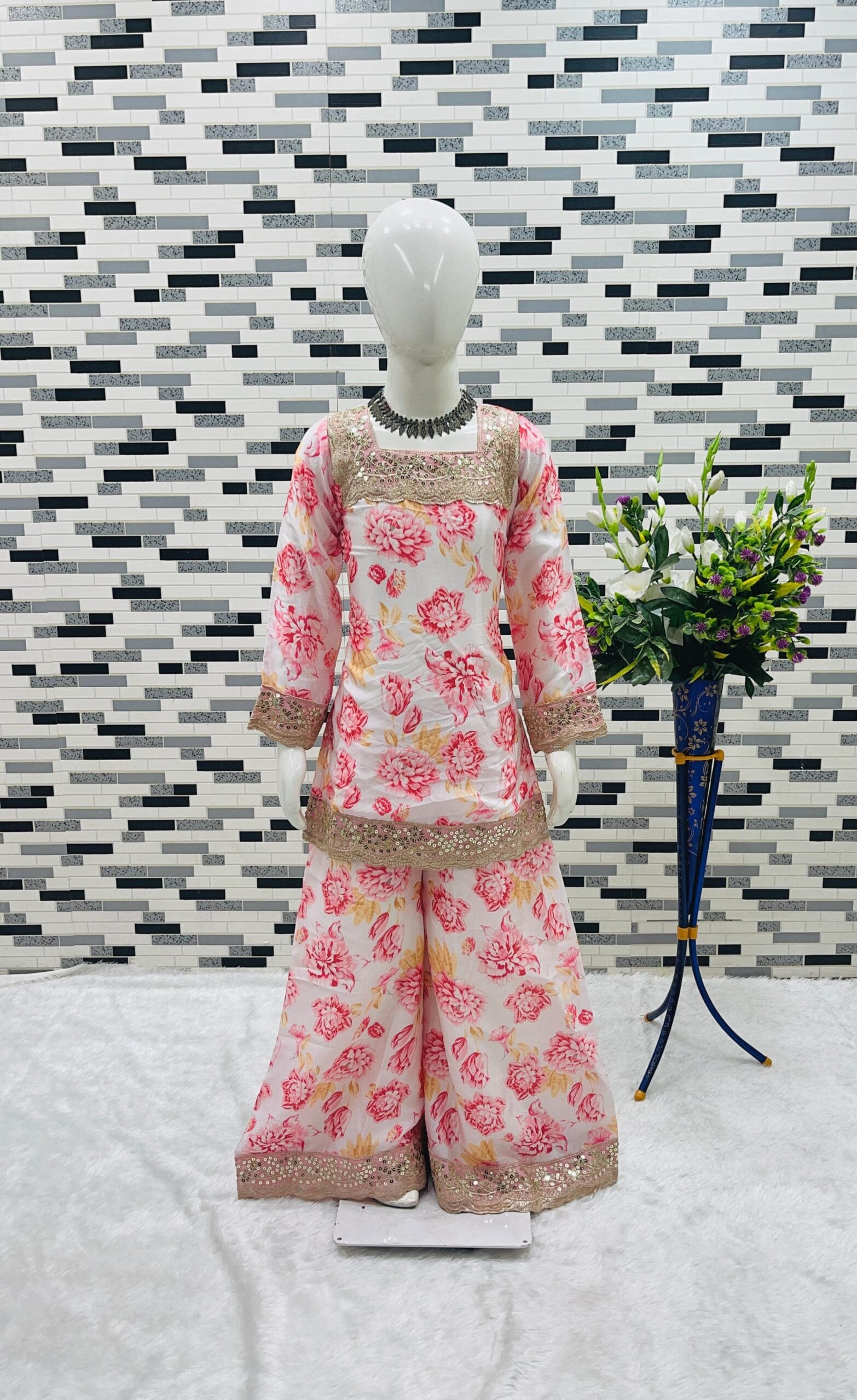 Baby Pink Palazzo Set For Kids Ethnic Suits