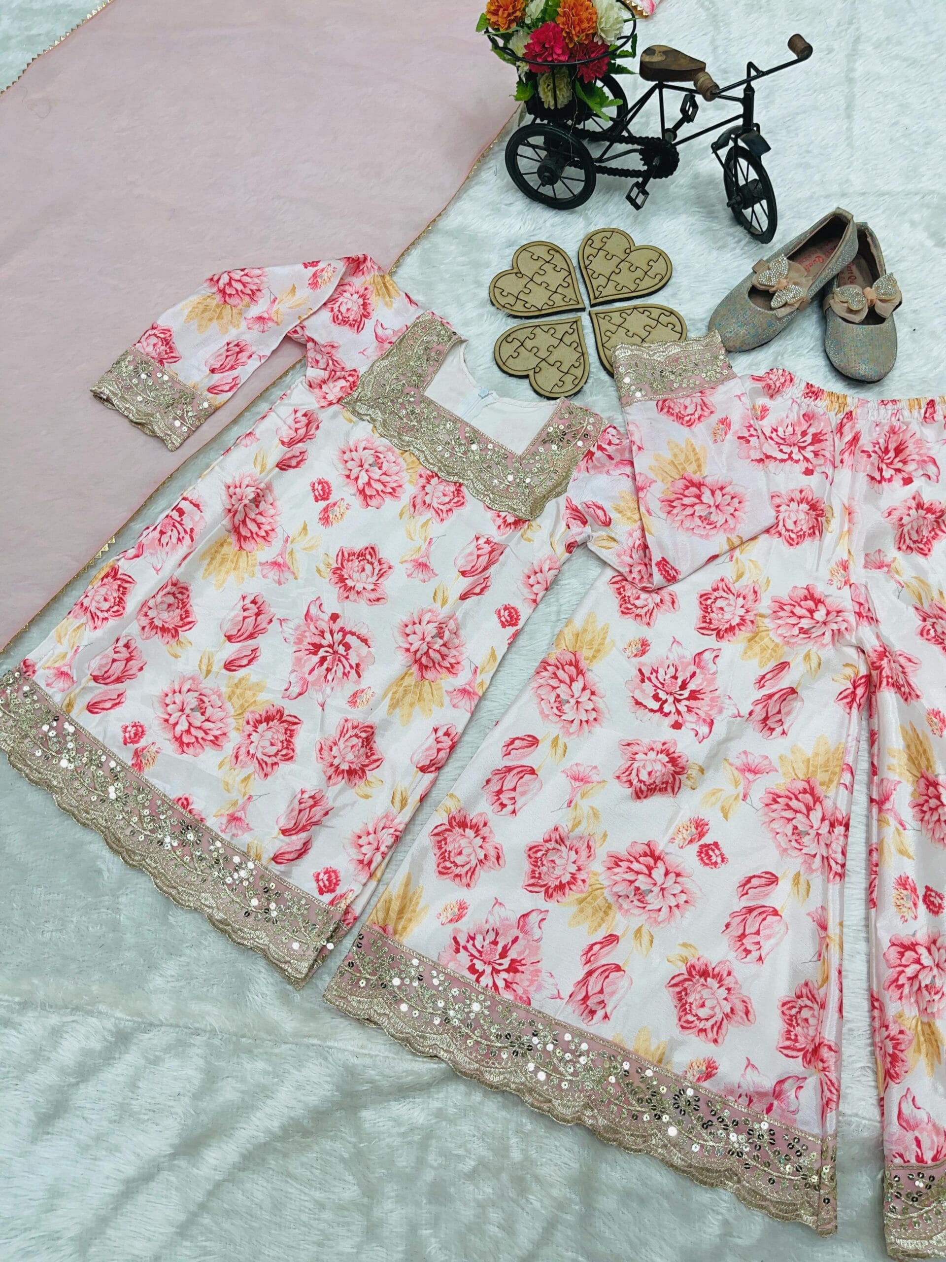 Baby Pink Palazzo Set For Kids Ethnic Suits