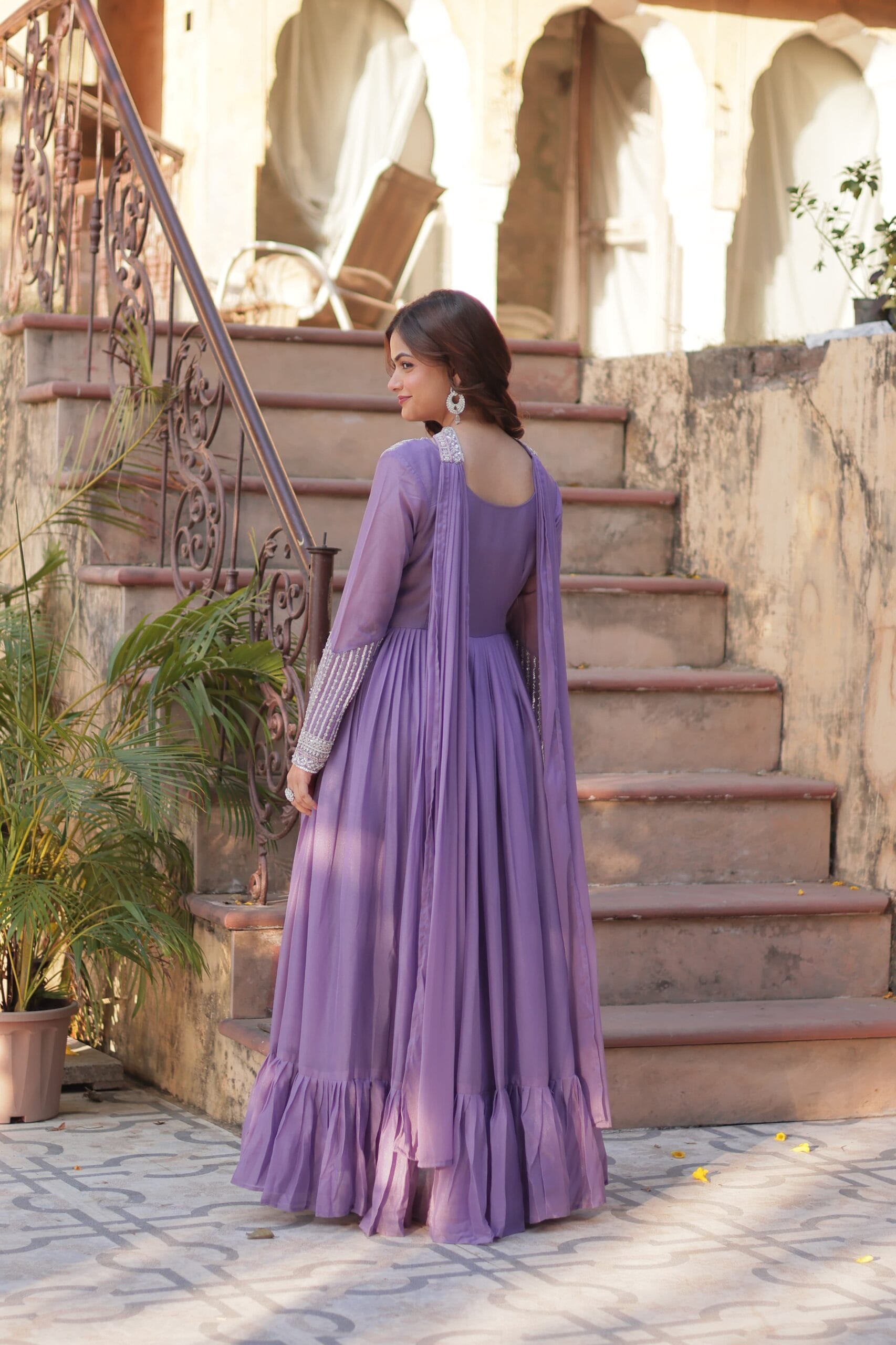Beautiful Light Shade Anarkali Gown With Dupatta Ethnic Wear