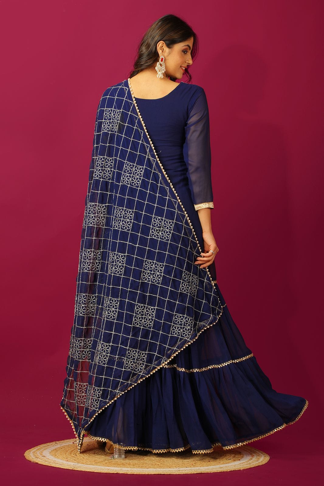 Navy Blue Chikankari Sharara Suit For Women