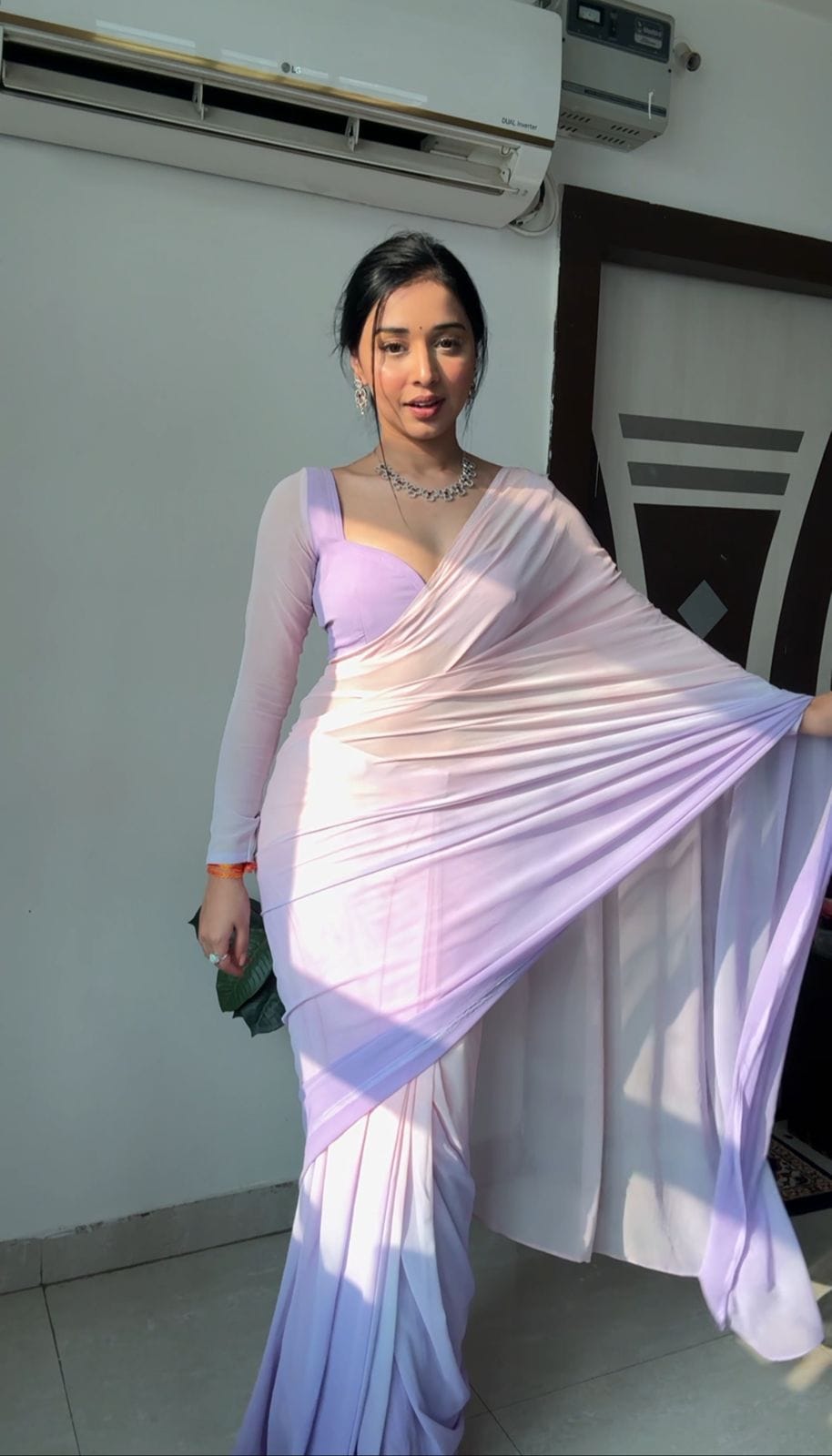 Elegant Plain Lavender Ready-to-Wear Saree in Georgette Fabric for Effortless Style