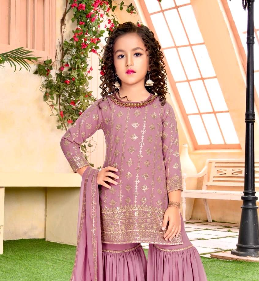 Designer Purple Colors Kids Wear Sharara Salwar kameez