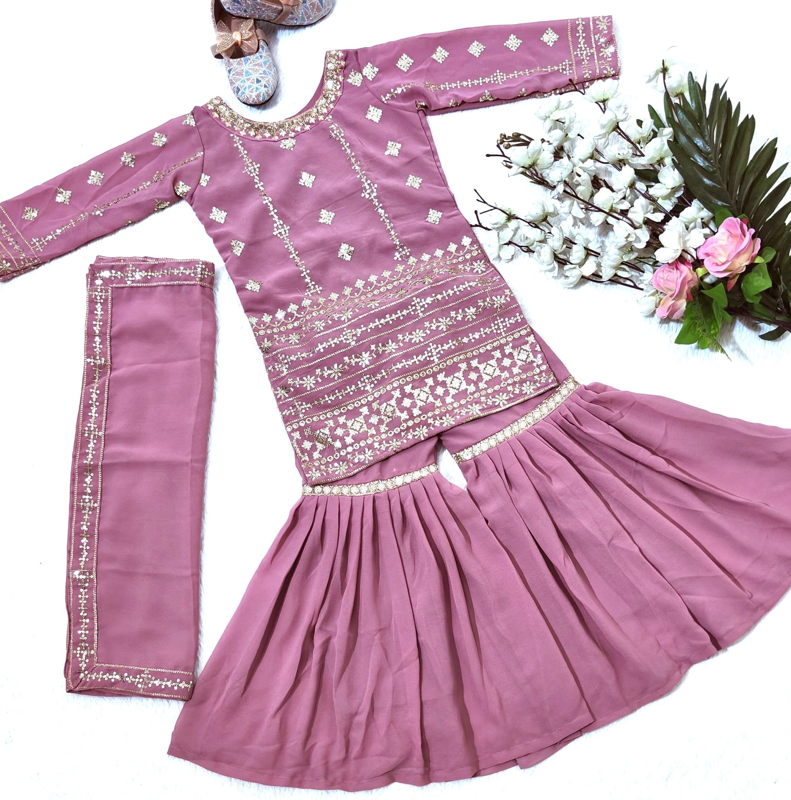 Designer Purple Colors Kids Wear Sharara Salwar kameez