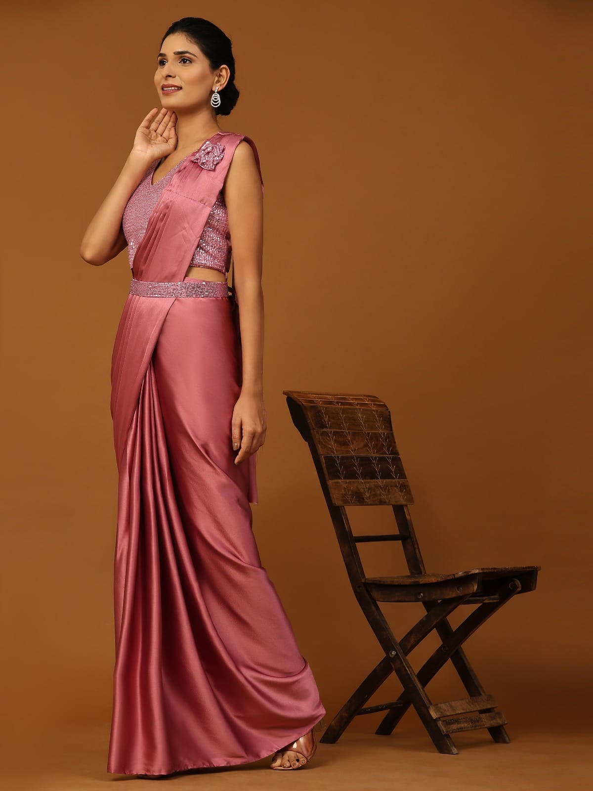 Designer Ready To Wear Saree With Stitched Blouse And Belt