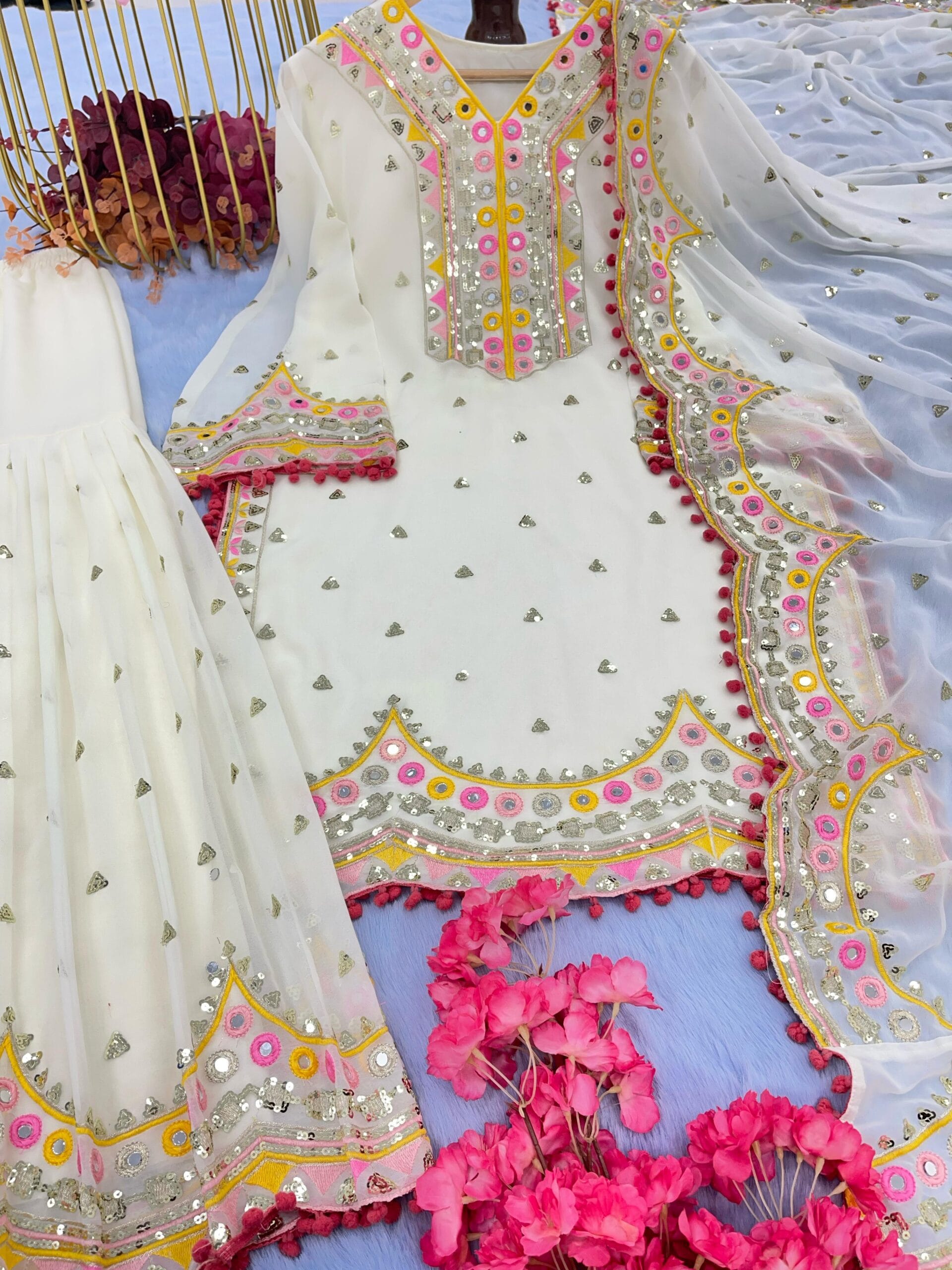 Designer White Color Sharara Suit Wore By Sara Ali Khan Bollywood Suits