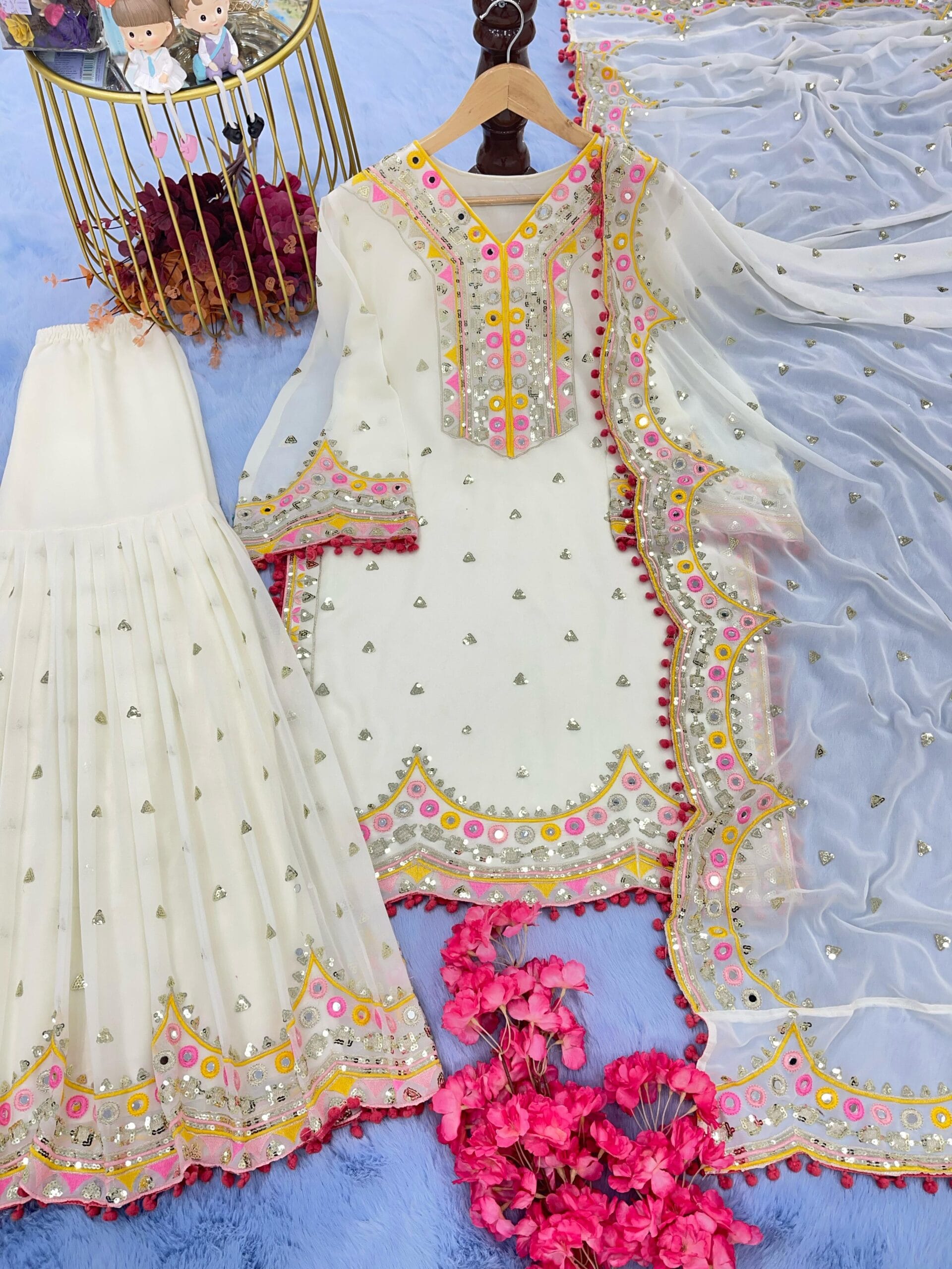 Designer White Color Sharara Suit Wore By Sara Ali Khan Bollywood Suits