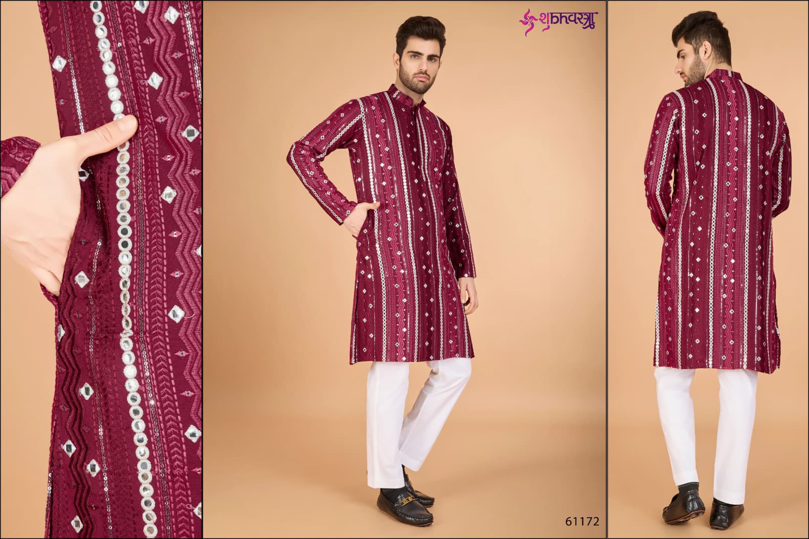 Traditional Embroidery Work Mens Kurta For Wedding Wear