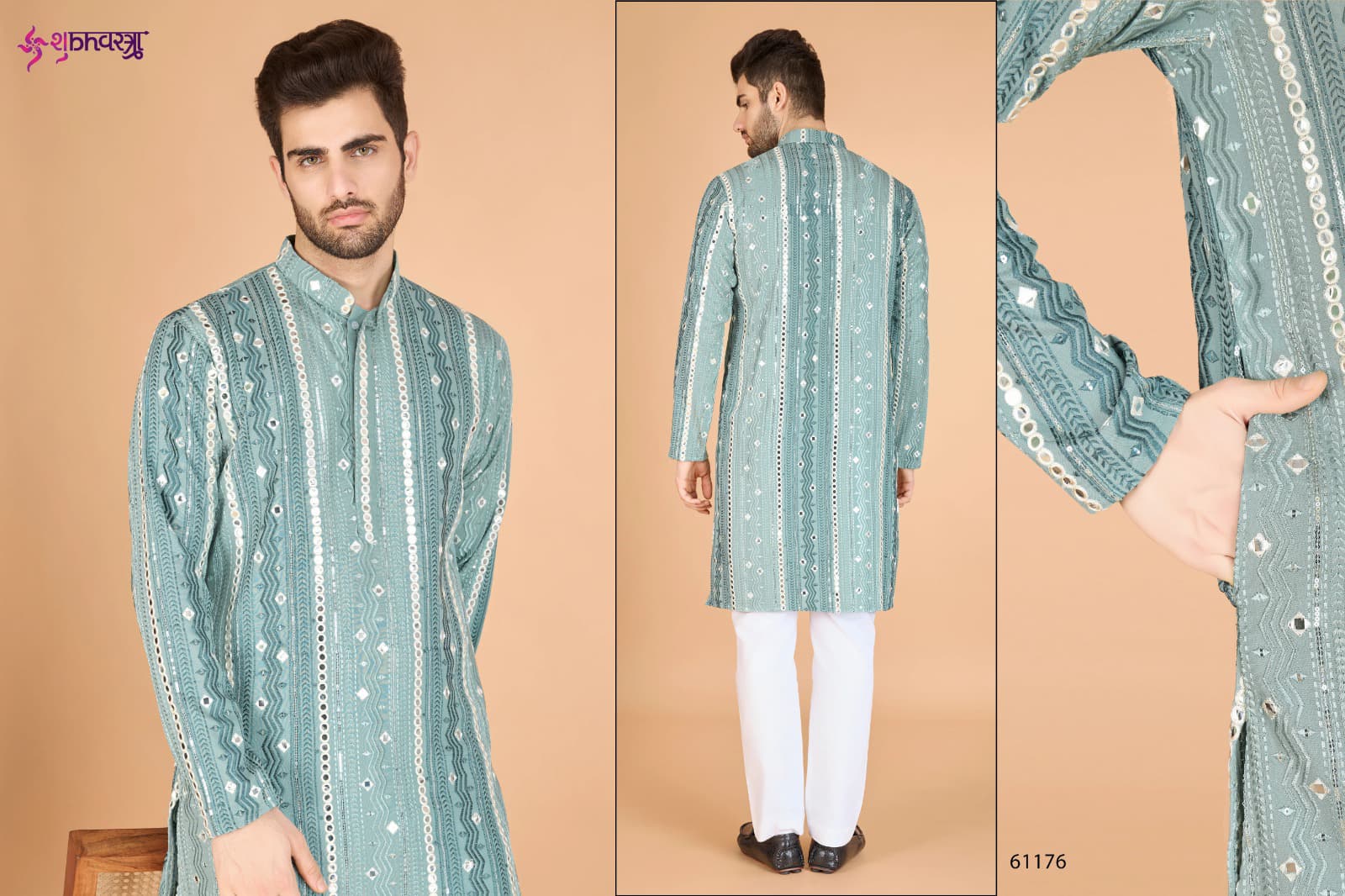 Traditional Embroidery Work Mens Kurta For Wedding Wear
