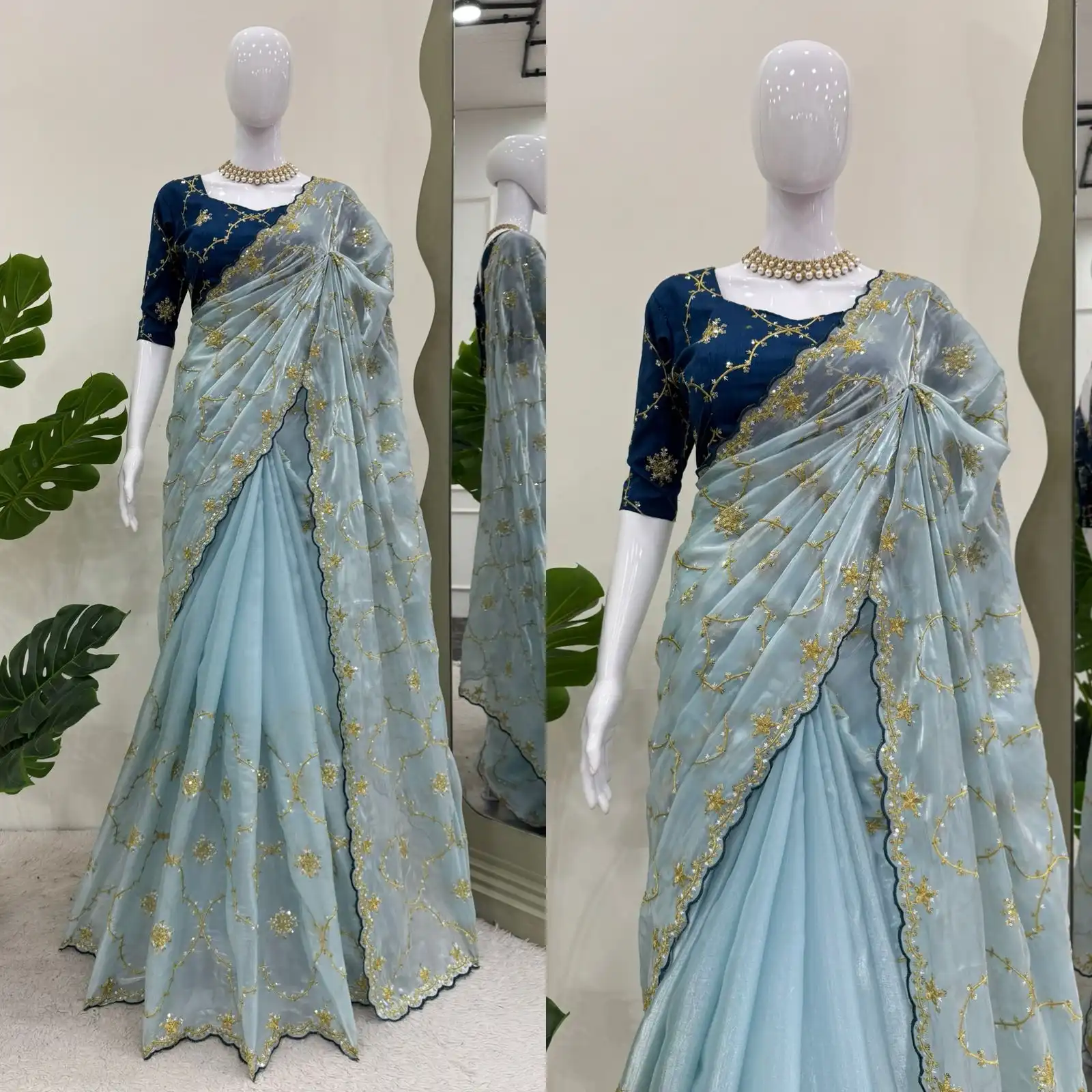 Trending Sky Blue Jimmy Chu Saree For Party And Wedding Wear