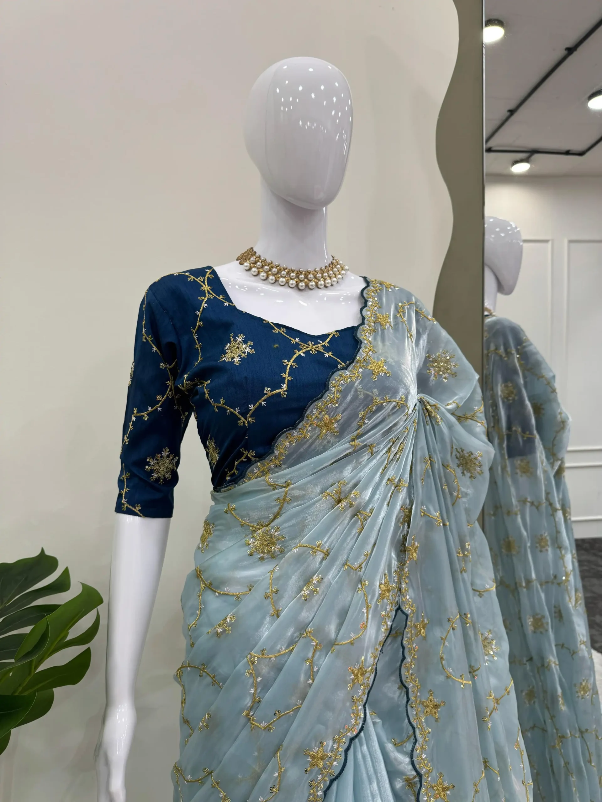 Trending Sky Blue Jimmy Chu Saree For Party And Wedding Wear