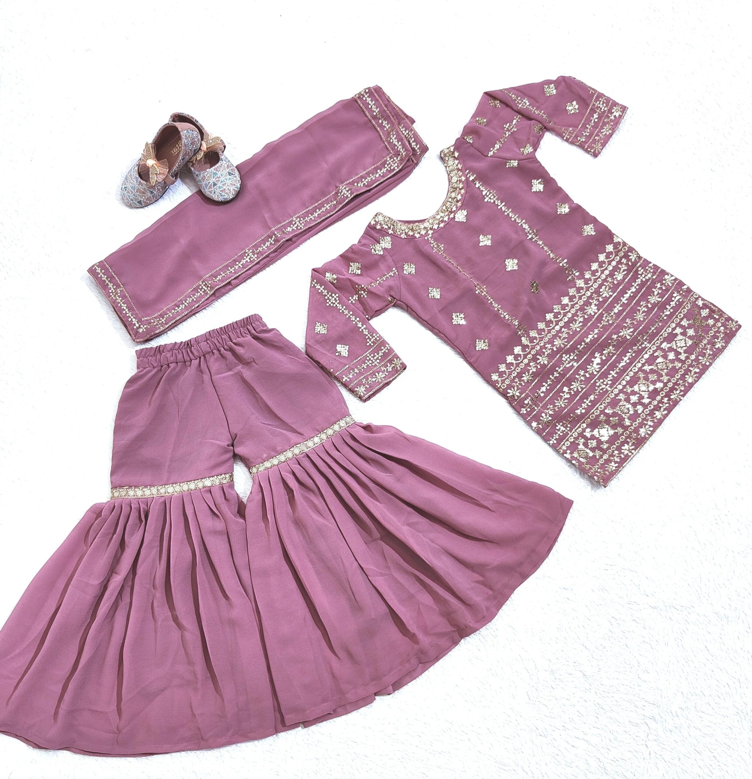 Designer Purple Colors Kids Wear Sharara Salwar kameez
