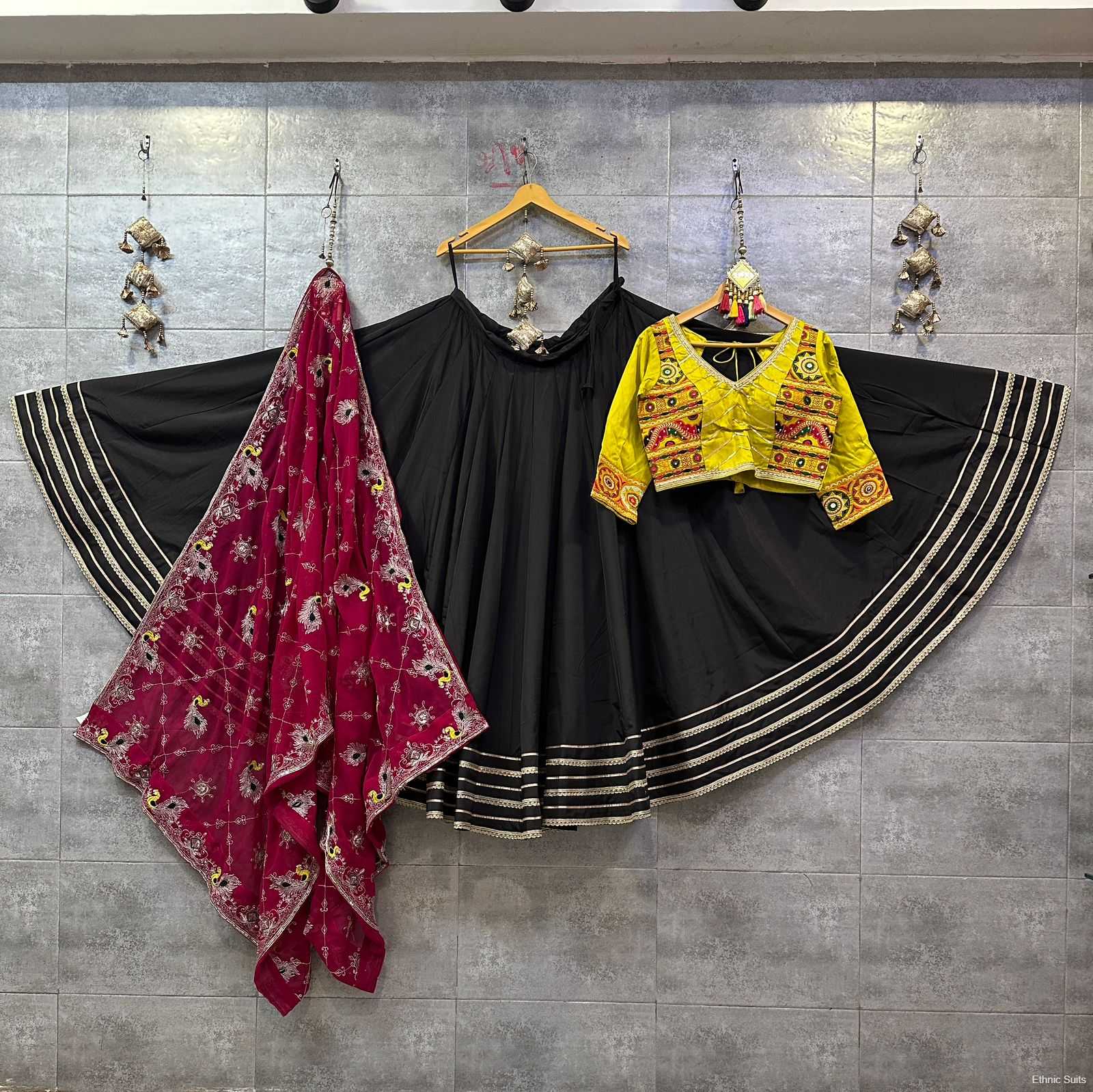 Black Chaniya Choli With Contrast Red Dupatta For Navratri