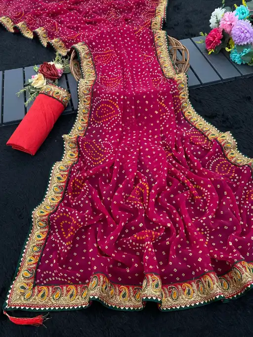 Designer Bandhani Saree With Gotta Patti Border