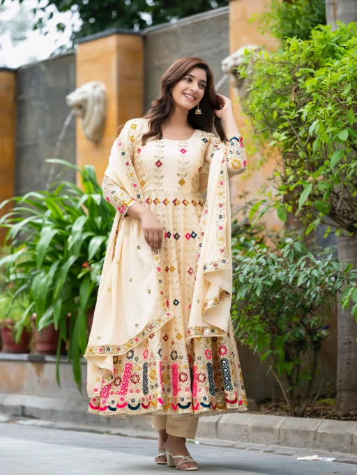 Designer Multi Color Embroidery Work Anarkali Suit