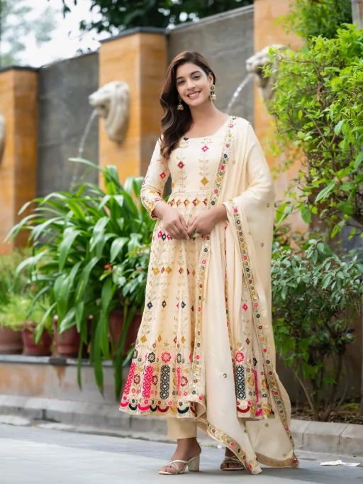 Designer Multi Color Embroidery Work Anarkali Suit
