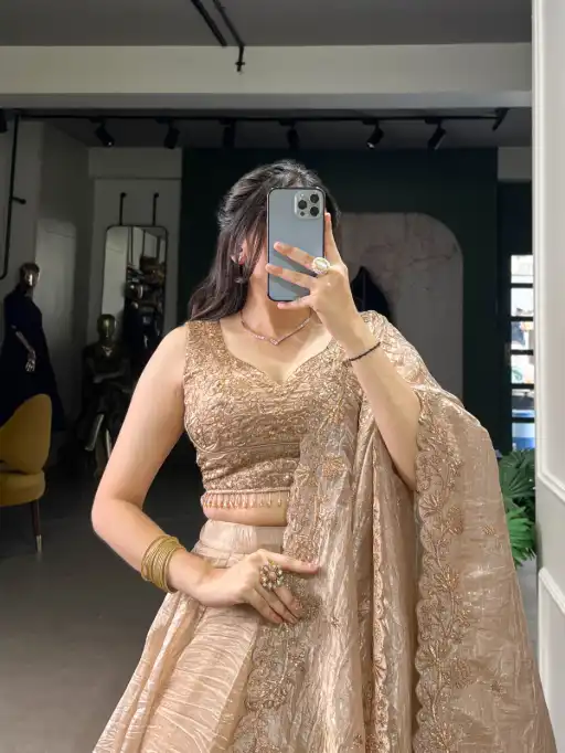 Gold Crush Lehenga Choli For Wedding Wear