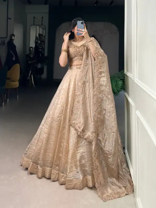 Gold Crush Lehenga Choli For Wedding Wear
