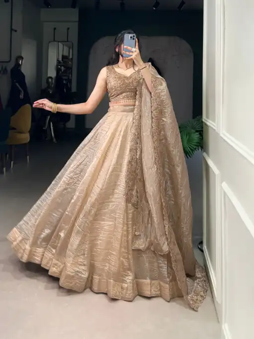Gold Crush Lehenga Choli For Wedding Wear