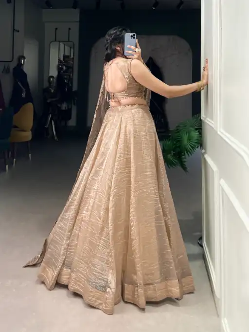Gold Crush Lehenga Choli For Wedding Wear