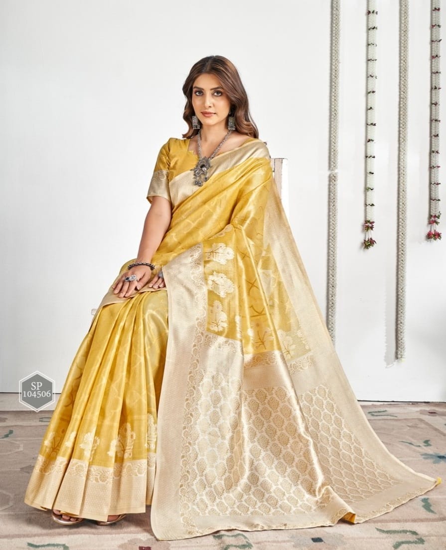 Pastel Color Tissue Silk Saree For Wedding - Image 2