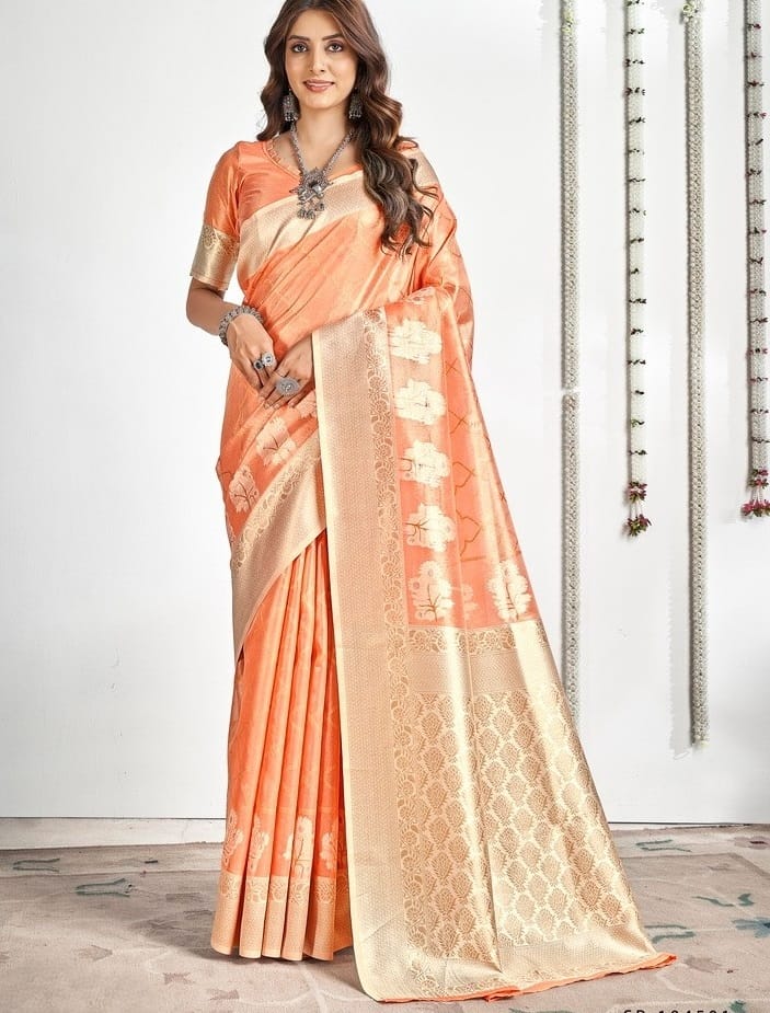 Pastel Color Tissue Silk Saree For Wedding - Image 3